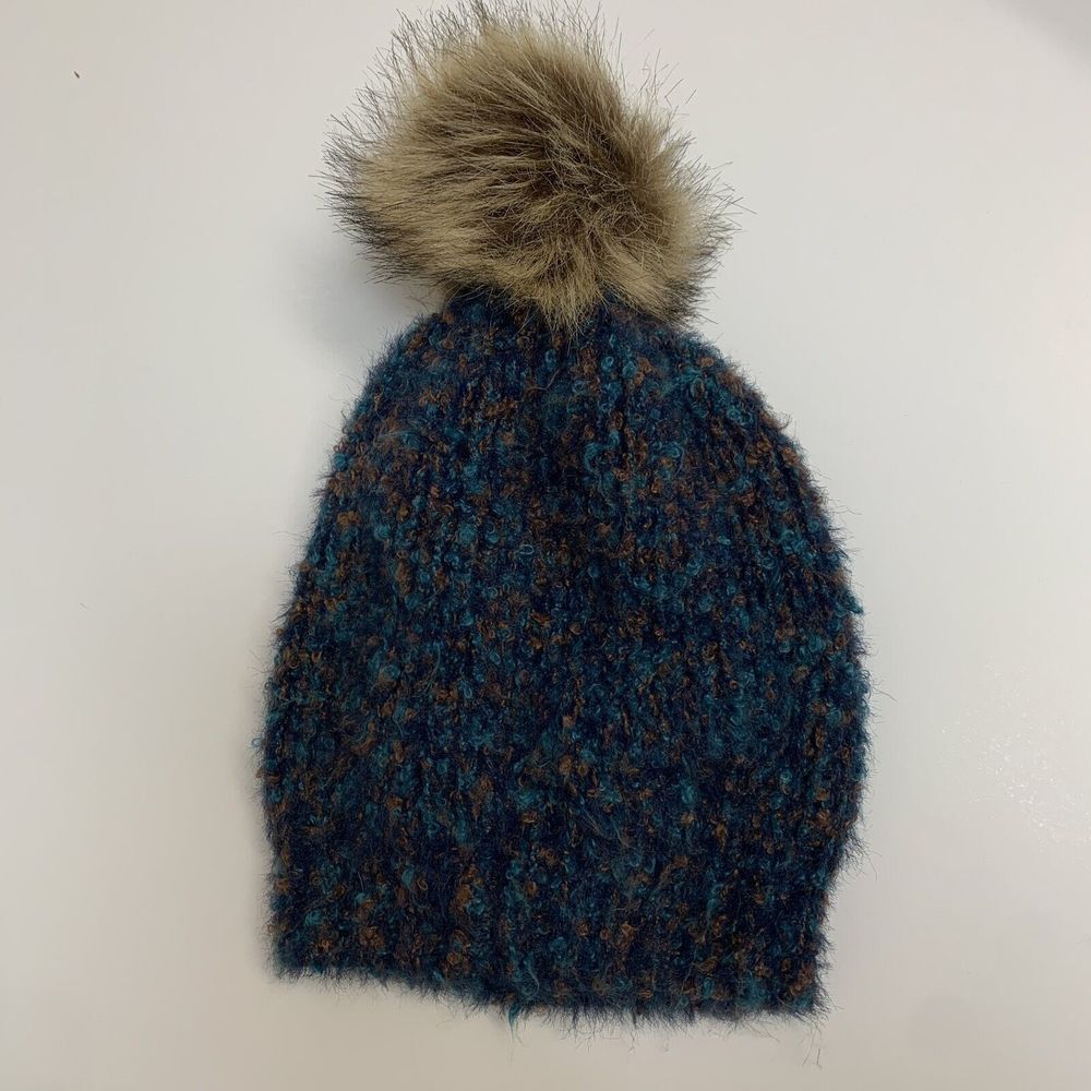 Look by M New York Womens Knit Winter Pompom Hat Beanie One Size Blue Purple